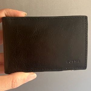 Fossil Leather Slim Money Clip Bifold Front Pocket Wallet (dark brown/ black)